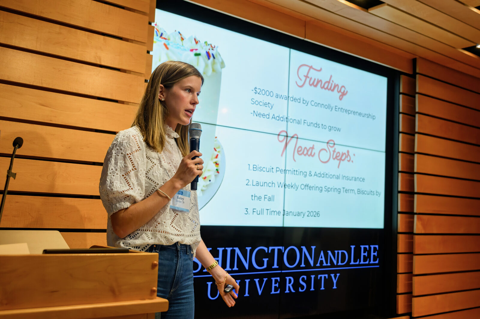 A student founder pitching at the Entrepreneurship Summit